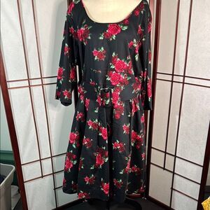 City Chic Red and Black Rose Dolman Sleeve dress XL/22